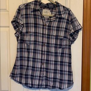 H&M Blue plaid button down shirt size 16